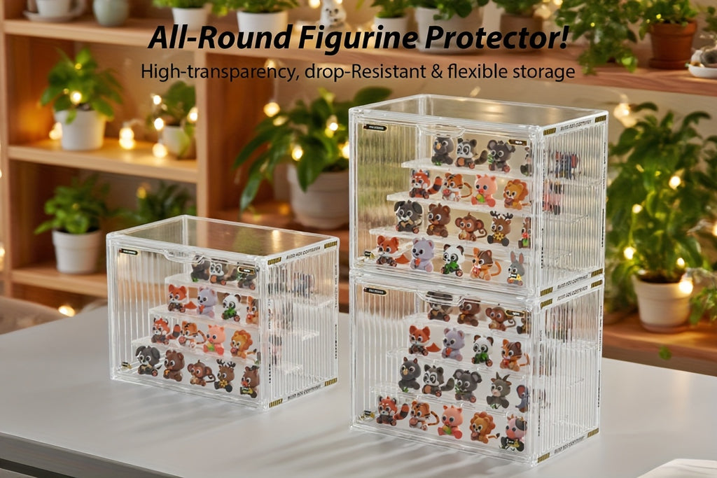 4-Tier Transparent Figure Display Box - Collector'S Acrylic Clear Protective Case, Magnetic Design for Desktop Placement, Figure Organizer, Large Size Box, Free Combination, Ideal for Doll Collections