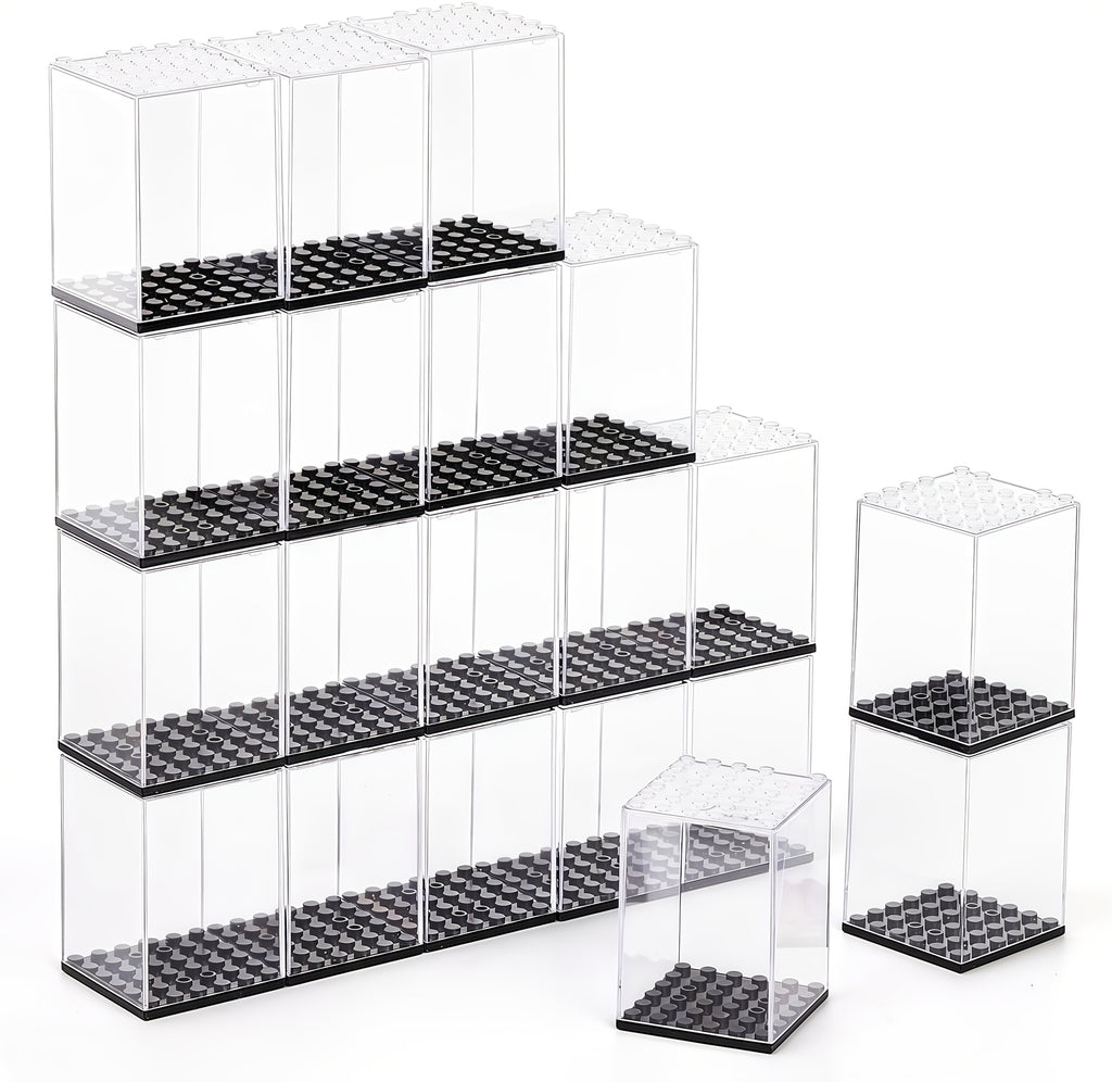 20pcs Minifigure Display Case Set - Clear Acrylic Stackable Storage Boxes for Action Figures, Collectibles & Building Blocks (2.7×1.9×1.9 Inch) - Small Toy Organizer with Dustproof Design