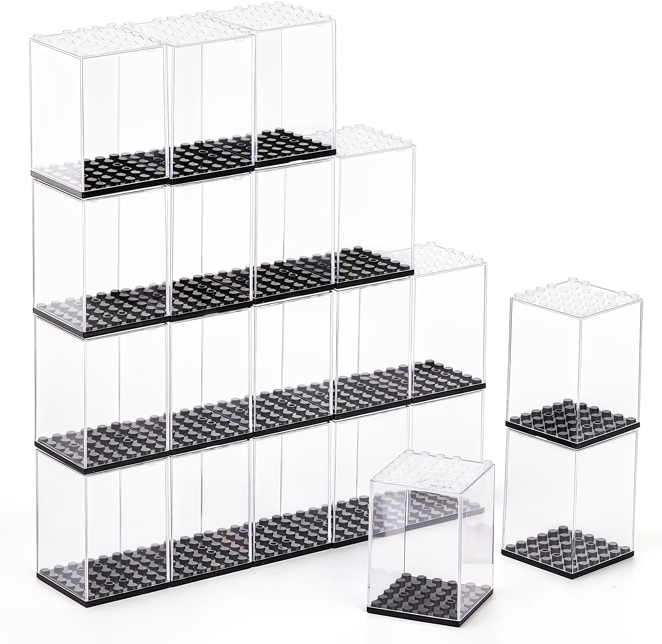 20pcs Minifigure Display Case Set - Clear Acrylic Stackable Storage Boxes for Action Figures, Collectibles & Building Blocks (2.7×1.9×1.9 Inch) - Small Toy Organizer with Dustproof Design