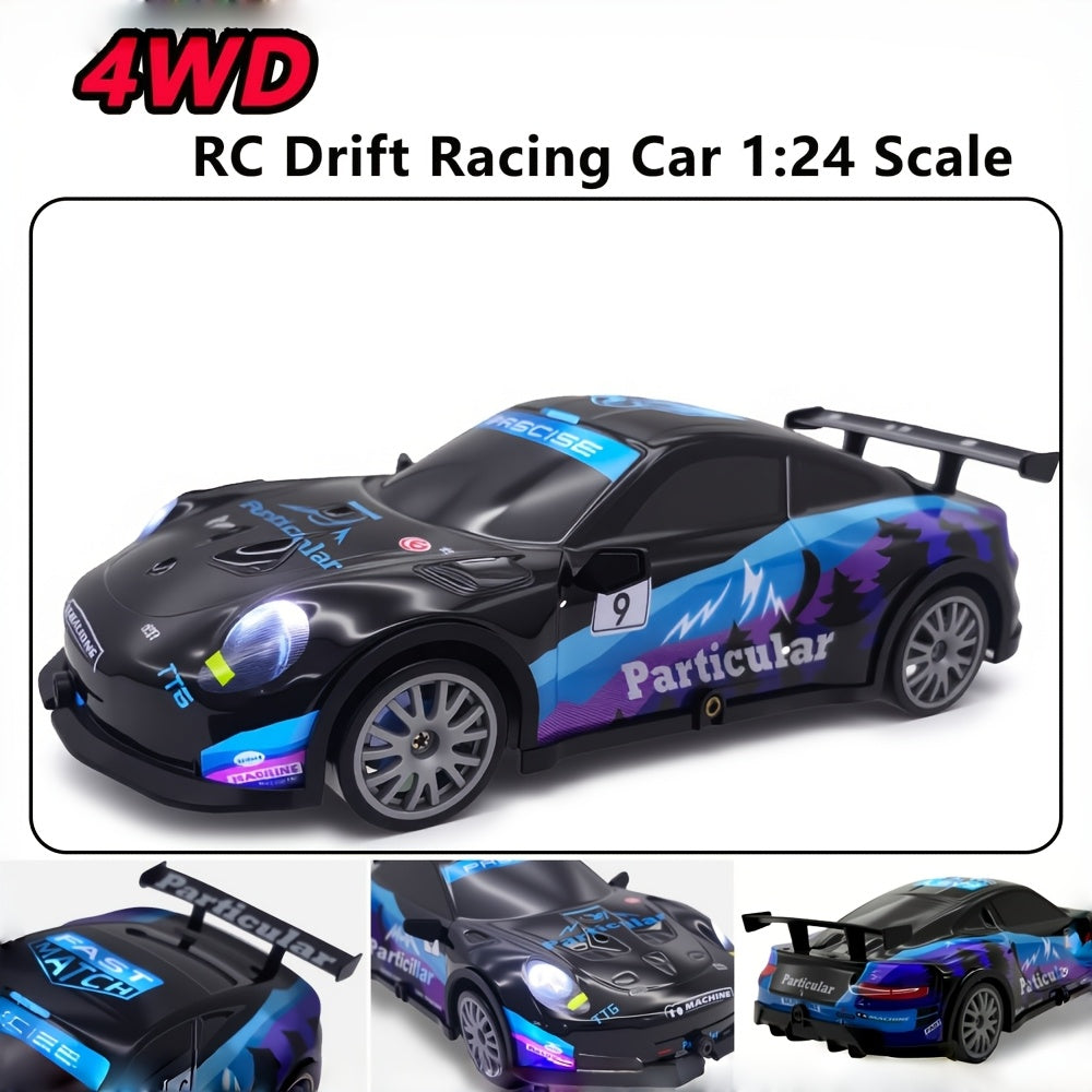 AmericanNew RCDriftCar 1:24Scale4WD 2.4GHZ28km/hHighSpeed Alloy MetalPlastic MaterialCrashResistant RacingCarWith Drift Tires, BarricadesAnd LEDLights 2Batteries ChristmasBirthday Gift ForBoysAndGirls, Crash Resistant Car, Sporty Design, Durable