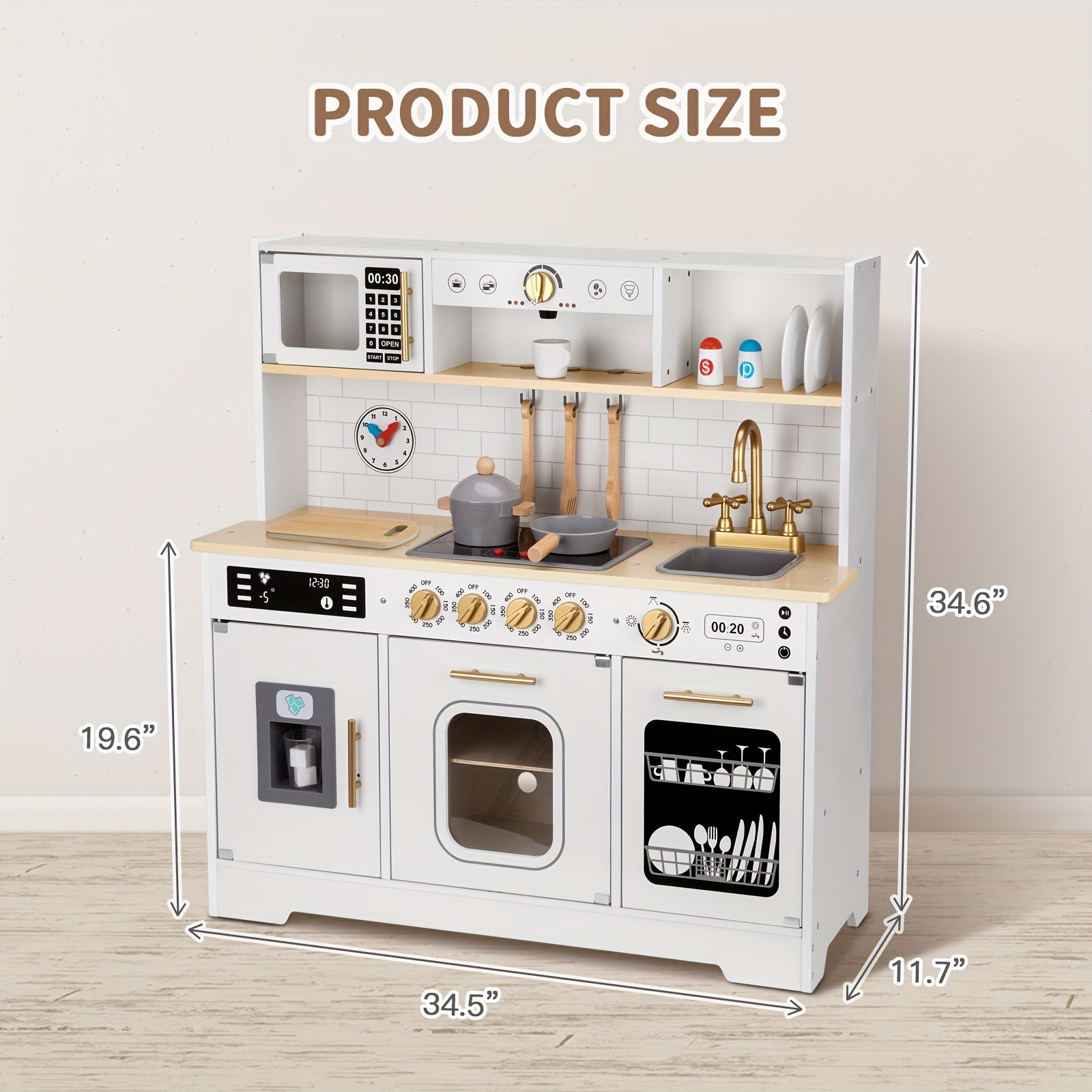Kids Play Kitchen Set, Kitchen Set for Kids with Plenty Of Play Features, Sink, Oven, Stove, Dishwasher, Coffee Maker, Ice Maker And Microwave, Play Kitchen Sets for Kids Ages 3+