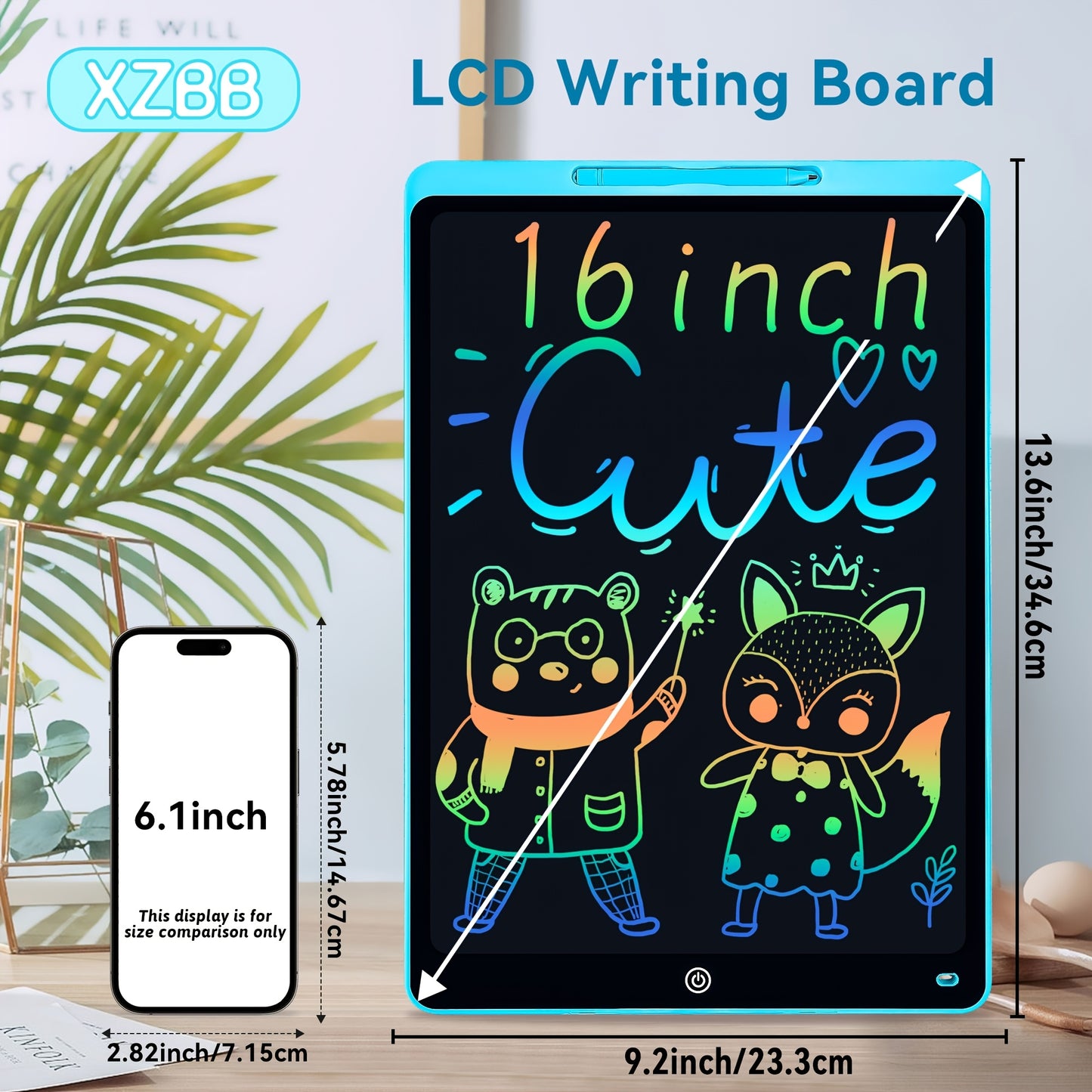 1pc 16" Colorful LCD Writing Tablet for Kids - Erasable And Reusable Drawing Pad for Kids, Educational Art And Craft Toy, Perfect Gift for Day, Christmas, Birthdays - Electronic Whiteboard