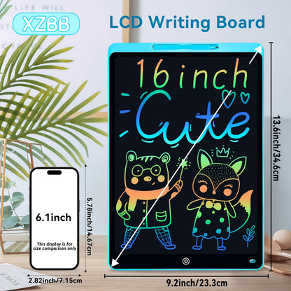 1pc 16" Colorful LCD Writing Tablet for Kids - Erasable And Reusable Drawing Pad for Kids, Educational Art And Craft Toy, Perfect Gift for Day, Christmas, Birthdays - Electronic Whiteboard