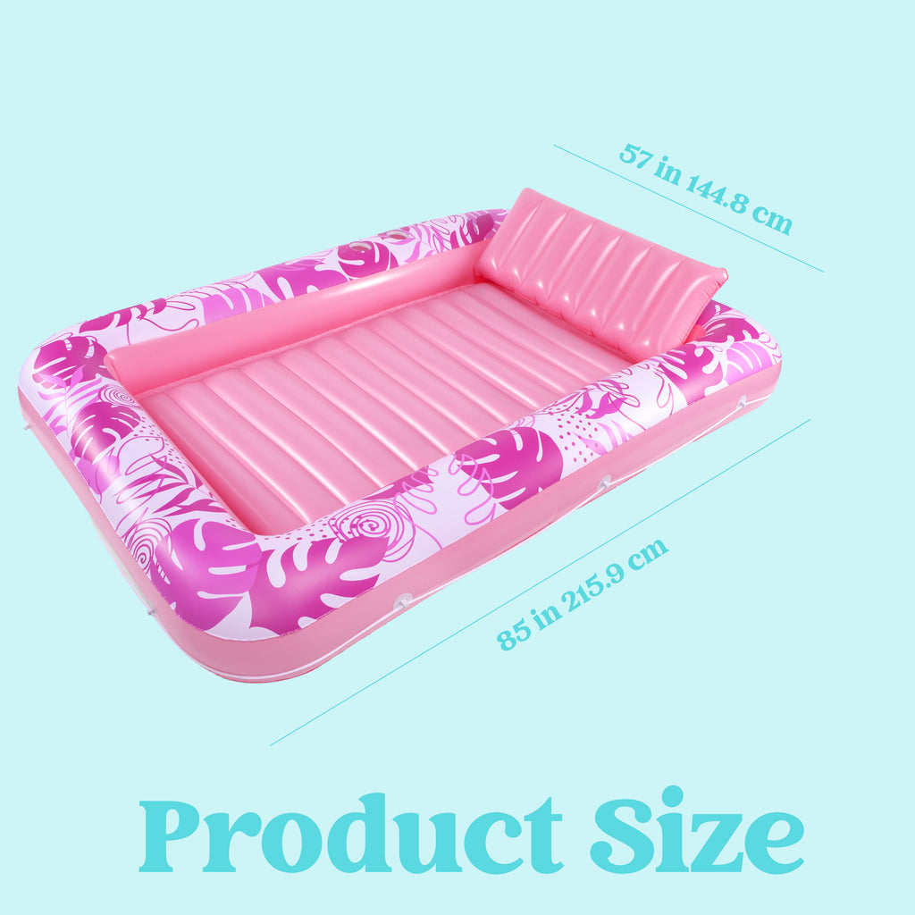 SYNCFUN Inflatable Tanning Pool Lounger Float, Extra Large Pool Floats Adult with Pillow, 4 in 1 Suntan Tub Raft Floatie, Sunbathing Bed Lounge Blow Up Ball Pit Party Gifts, Hot Pink