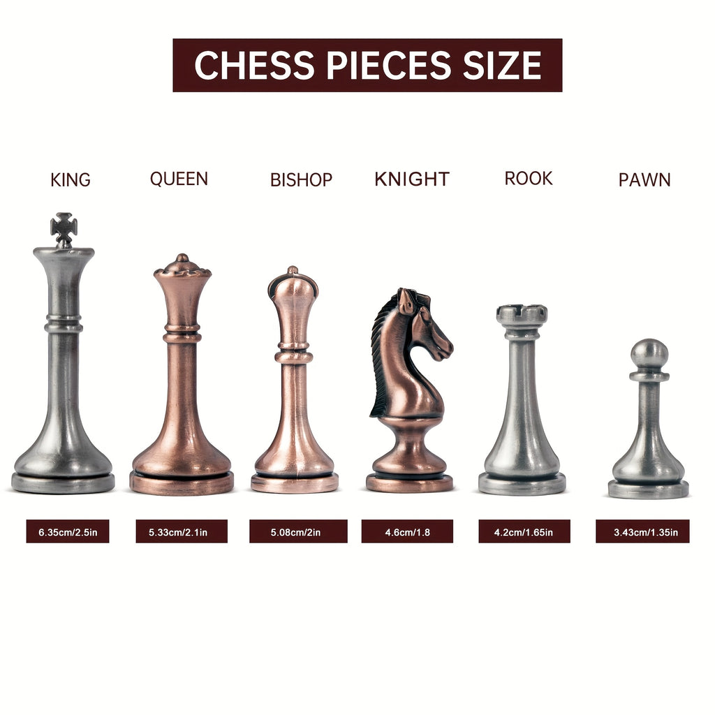 12 Inch Wooden Chess Set, Metal Chess Pieces And 2 Built-in Storage Drawers, 2.5" Kings 2 Extra Queens Suitable for Beginners, Adult Vintage Mahogany Chess Game, Christmas Gifts