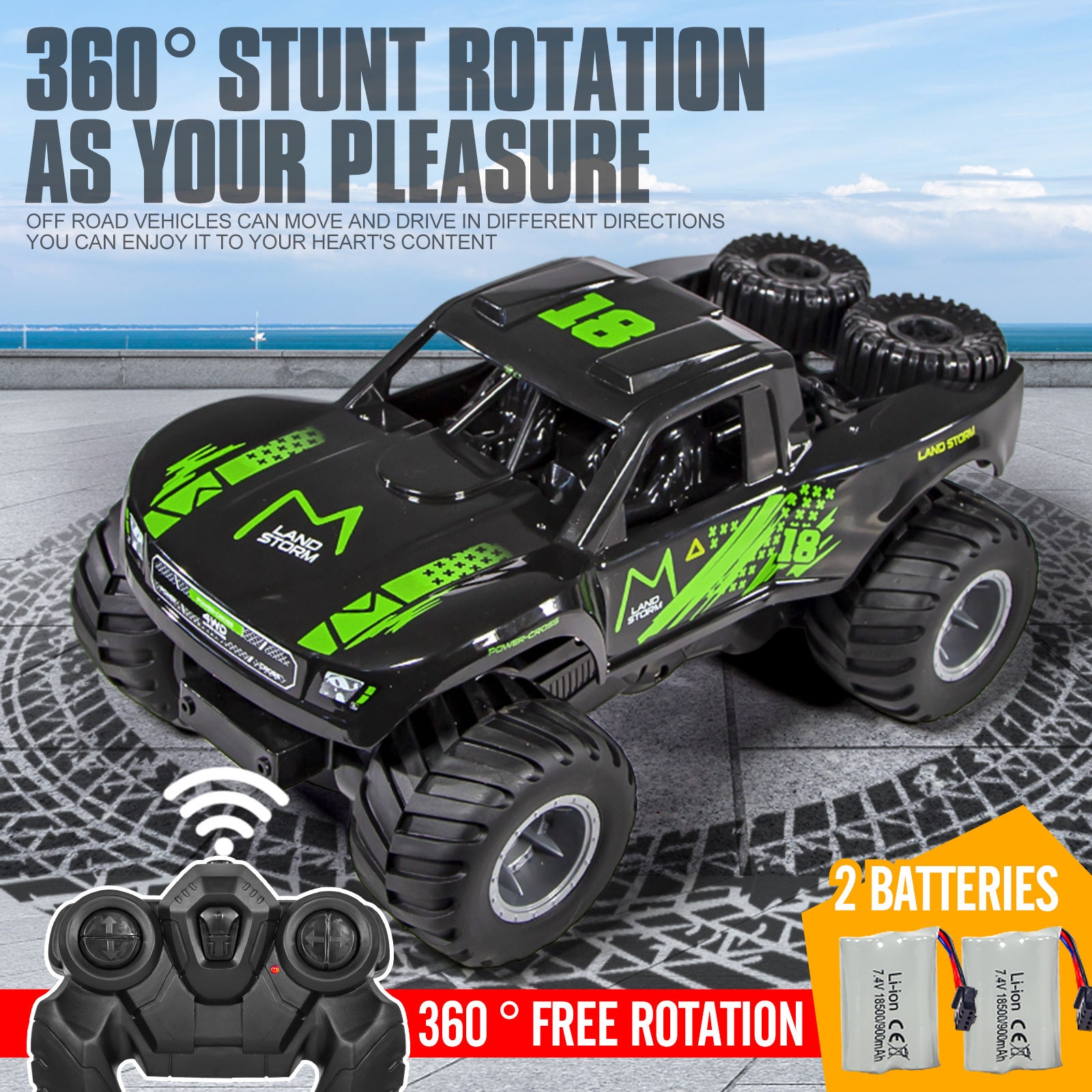 RC Trucks 4x4 Offroad Waterproof 1:16 Amphibious Remote Control Car with 2 Rechargeable Battery 4WD All Terrain Monster Truck RC Car for Boys 4-7 gift present