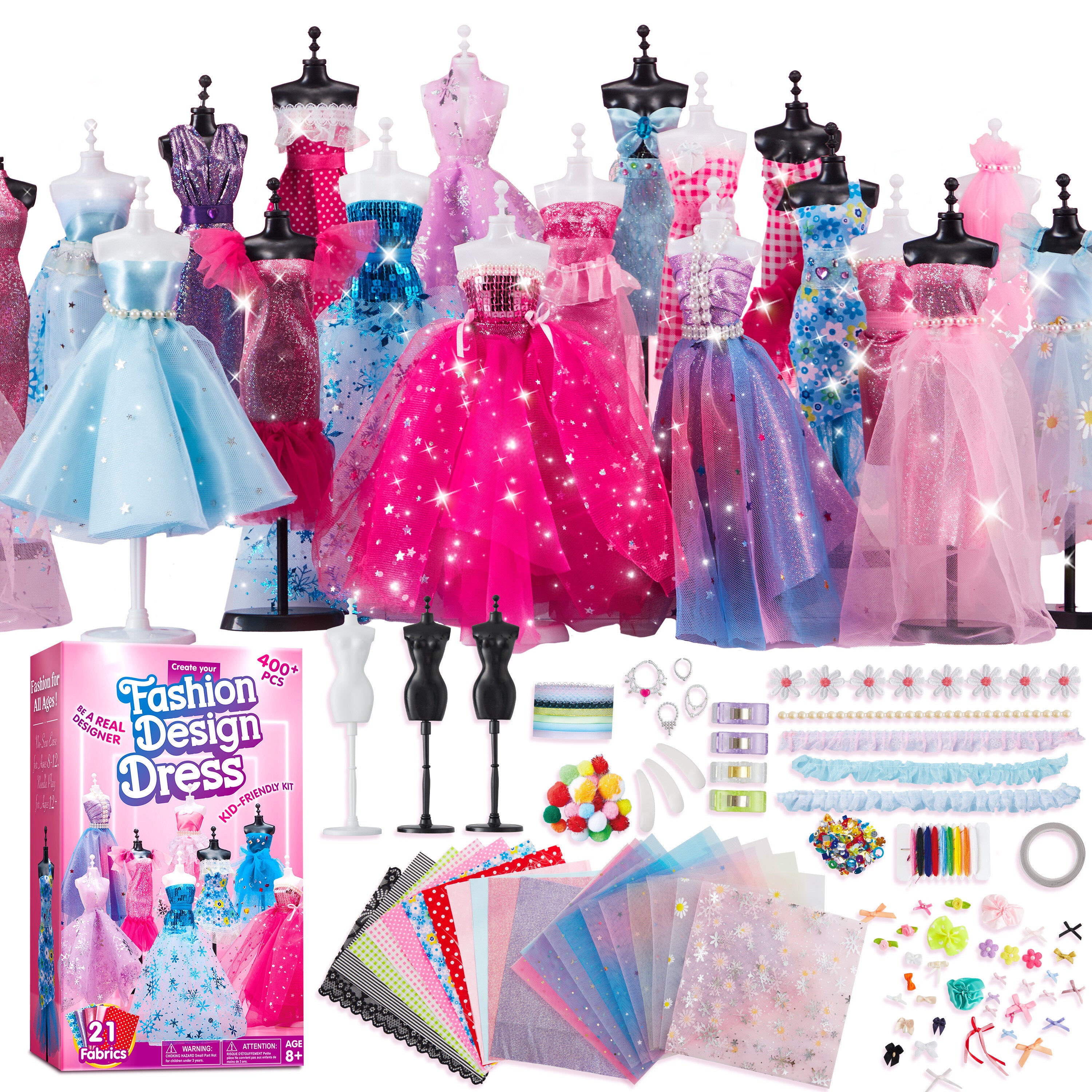 400PCS Fashion Design Crafts for Kids Art and Crafts Toy DIY Sewing Crafts with 3 Mannequins for Girls Aged 8-12, Birthday Presents