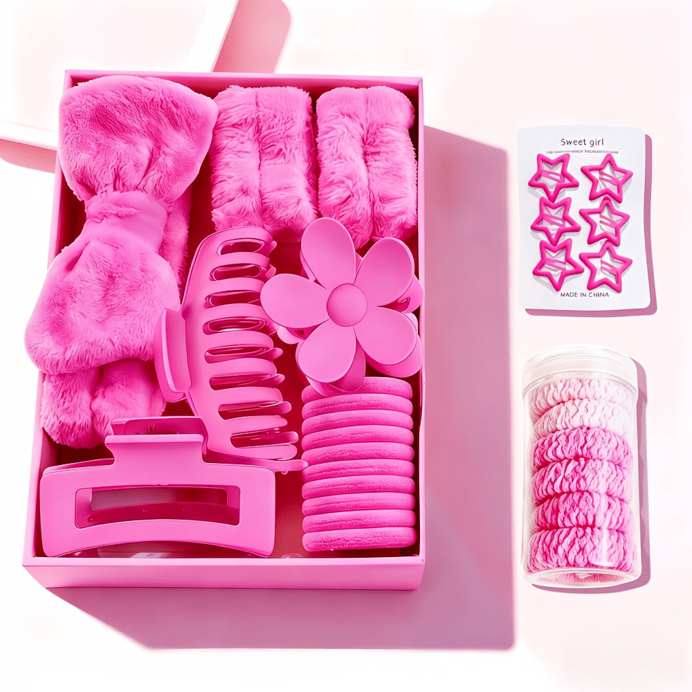 A Combination Set Of Various Fine Headbands, Hair Hoops, Hair Clips, And Hair Rings, Multi-color, Matte, Grip Clips, Elastic, with Bowknot, Fragrance-free, Suitable for Relaxing Textured Hair, Normal Hairstyles, Face Washing And Bathing, Ideal Gift.