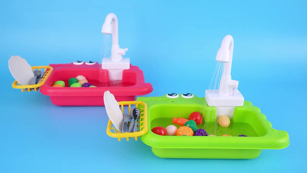 Mini Sink Toy, Play Sink with Running Water, Automatic Water Cycle System, Kids Pretend Role Play Dishwasher Toys for Boys And Girls