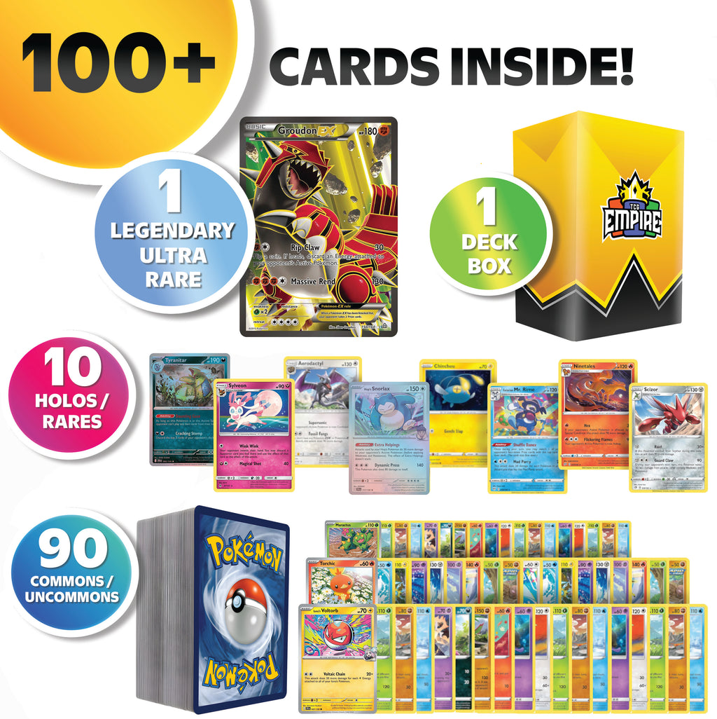 Legendary & Mythical Ultra Rare Battle Bundle | 100+ Pokémon Cards | 1x Ultra or Double Rare Legendary/Mythical Guaranteed | Holos & Rares Included! | Perfect Gift for Kids & Collectors!