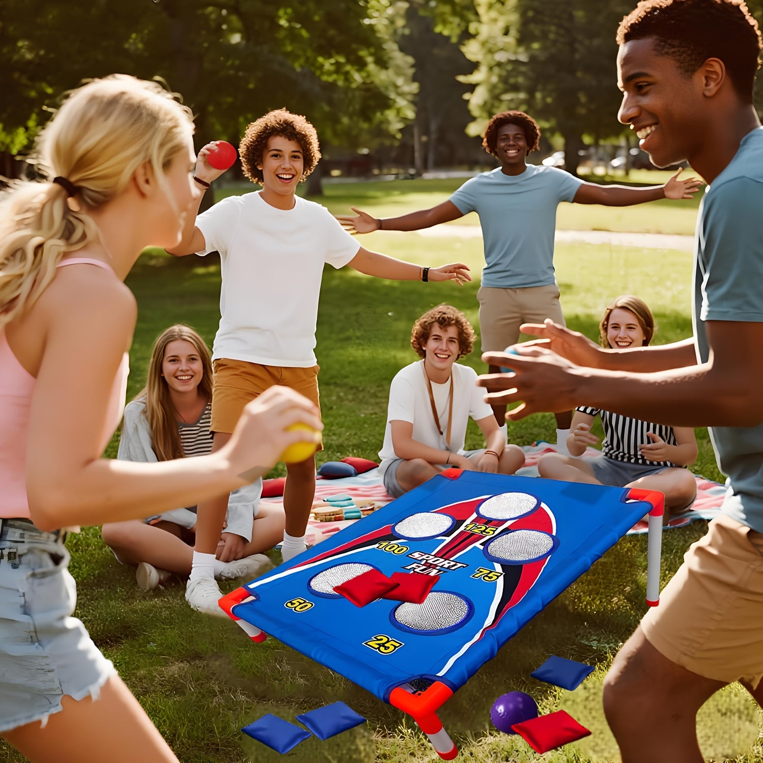 Bean Bag Toss Game Set - 1 Boards, 8 Bean Bags & Carry Bag | Outdoor/Indoor Fun for Kids & Adults | Perfect for Camping, Parties, Beach, Backyard | Halloween & Christmas Gift