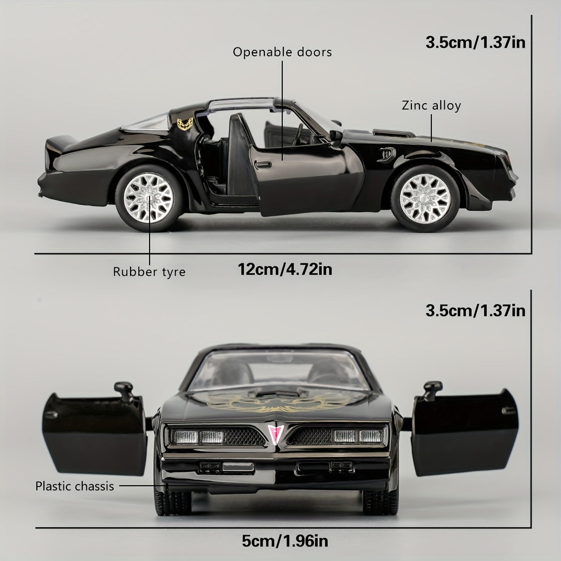 RMZ 1:36 Pontiac Firebird Zinc Alloy Toy Car Model, Openable Doors Pull-Back Vehicle Highly Detailed Static Display Ornament, Collectible Miniature For Home Decor, Ideal Gift For Muscle Car Enthusiasts & Kids Ages 3+ Boys Girls