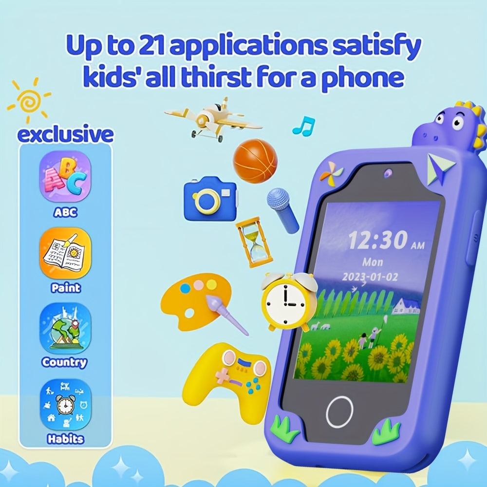 Fun Explorer Phone - 8GB HD Touchscreen Dual Camera Cell Phone With Dinosaur Design, Kids Toy Phone, Educational Travel Toy, Birthday Halloween Christmas Gift For Boys And Girls