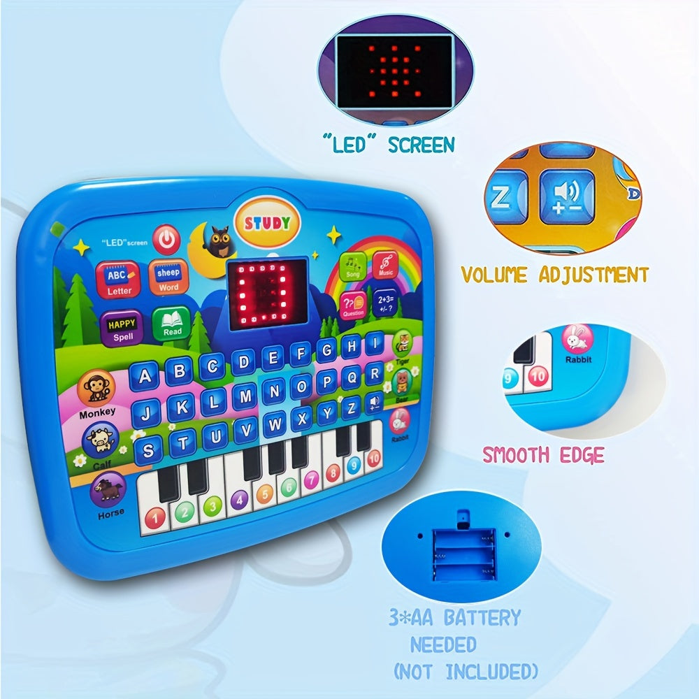 Kids Multifunctional Tablet Learning Machine with Alphabet, Numbers, Music, Animals And Piano Keys, Educational Toy for Ages 3+, Durable Plastic, Battery Operated (Batteries Not Included), Blue And Pink