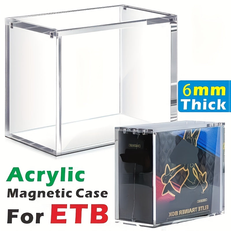 A 6Mm Acrylic Display Box That Can Be Stacked, Designed for Elite Trainer ETB. This Magnetic, Dustproof Box with a Lid Is Ideal for Showcasing Trading Cards, Collectibles, And Sports Memorabilia. It Features Enhanced Models, Accurate Sizing