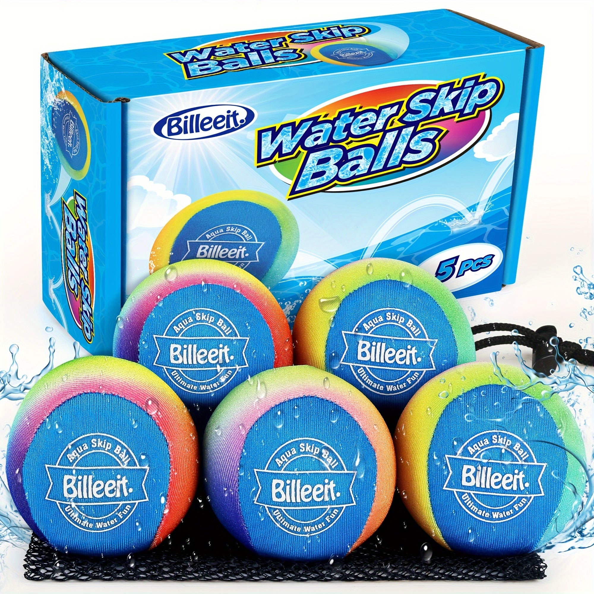 Set of 5 Colorful Water Bouncing Balls Designed for Pool Fun, Complete with a Convenient Mesh Bag, Perfect for Beach Activities And Suitable for Children Aged 3 And Up, As Well As Adults