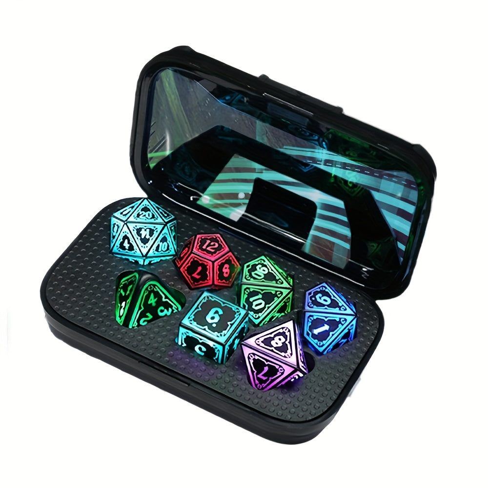 Light Up DND Dice Set with -Rechargeable Charging Case,LED DICE,D20, D12, D10, D100, D8, D6, D4 Polyhedral Dice for RPG Tabletop Games, Clear Numbers, Compatible with DND, Tabletop RPGs, Unique Dice, DND Props, Ideal Christmas, Halloween,Valentines