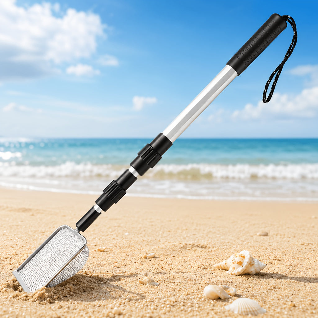 1pc Stainless Steel Beach Sand Sifter, Retractable Beach Sieve for Treasure Hunting, Shell Conch Collecting, Also for Cat Litter Scoop