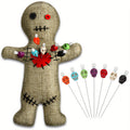 8pcs Voodoo Doll Set Include Horror Doll, 7pcs Skull Pins Ghost Doll Soft Revenge Dammit Creepy Dolls Pin Holder Voodoo Resin Metal Straight Pins Stress Relieving (Flaxen)