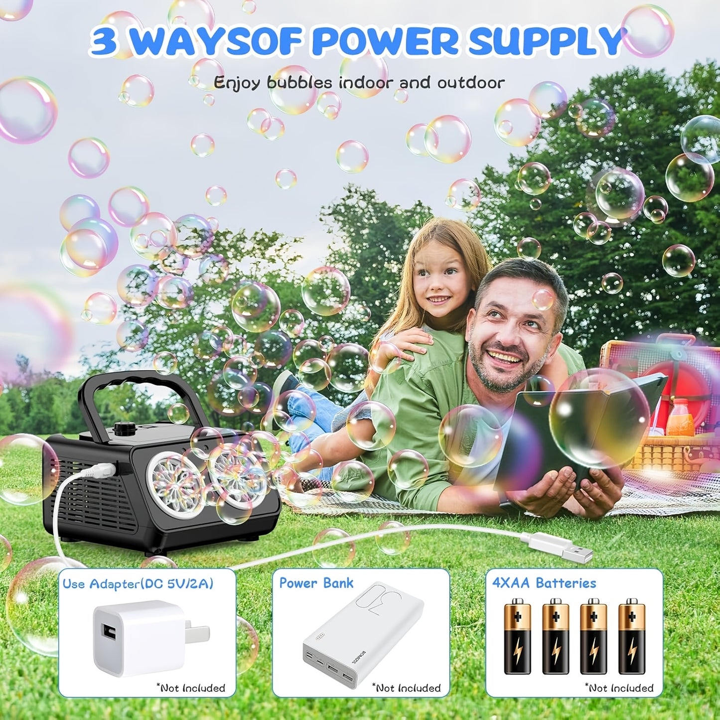 [Double Fan Bubble Machine] 1/ 2 Sets - Party Essential, Atmosphere Bubble Machine, Indoor and Outdoor Children's Toys, Wedding, Birthday, Halloween and Christmas Gifts (excluding Batteries and Foam Liquid), Activities and Entertainment