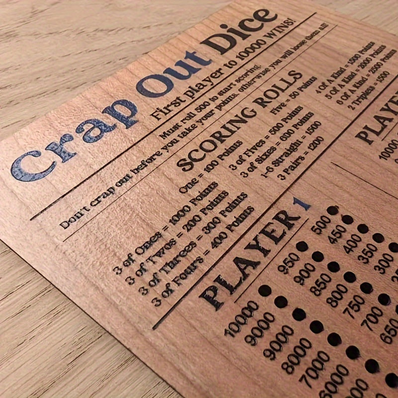 Crap Out Dice Score Board, Dice Game Fun Scoreboard, Crap Out Dice Board Score Sheet, Wooden Dice Game Fun Scoreboard(10 Inches)