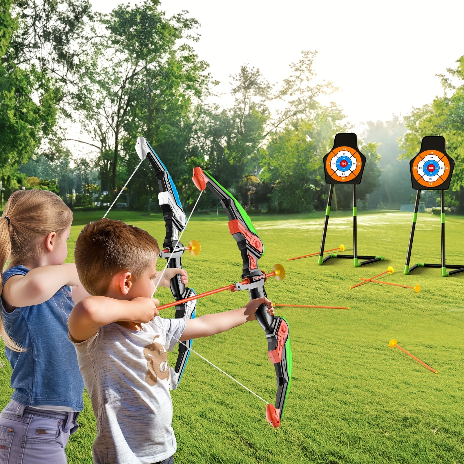 BABY HOME Bow and Arrow Archery Set with 10 Suction Cup Arrows for Ages 3+, Quivers & Standing Target, Outdoor Toys, Christmas Birthday Holiday Gift Toy