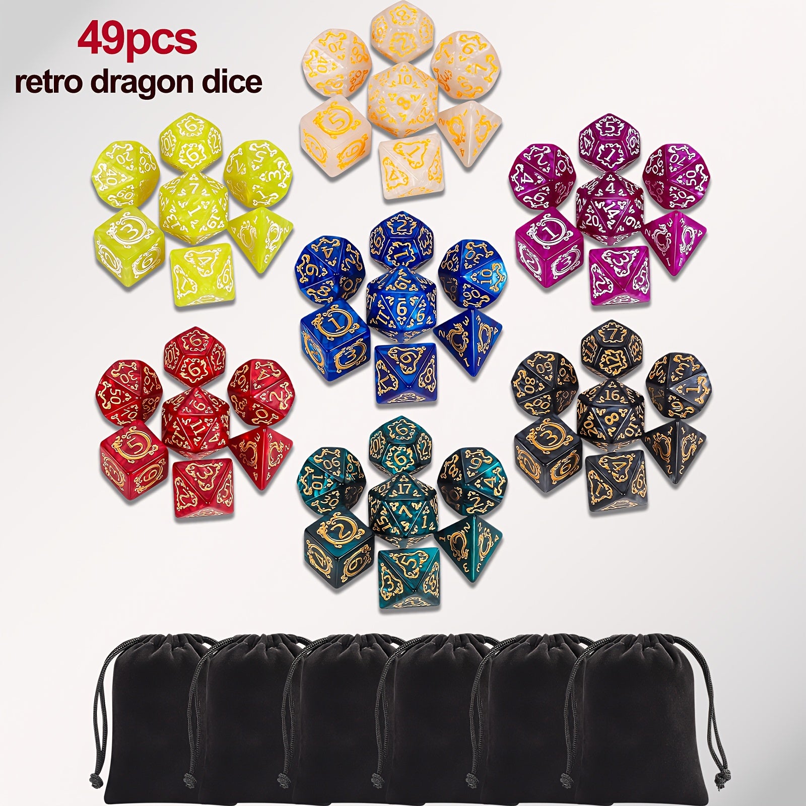 DND Dice Sets - 49pcs Polyhedral Dice, 7 Sets D&D Dice With Pouches, D4 D6 D8 D10 D% D12 D20 Dice For Dungeons And Dragons DND RPG MTG Table Games -  Polyhedral Dice - For Dungeons & Dragons Players & RPG Enthusiasts - Perfect Gift for Halloween, Christma