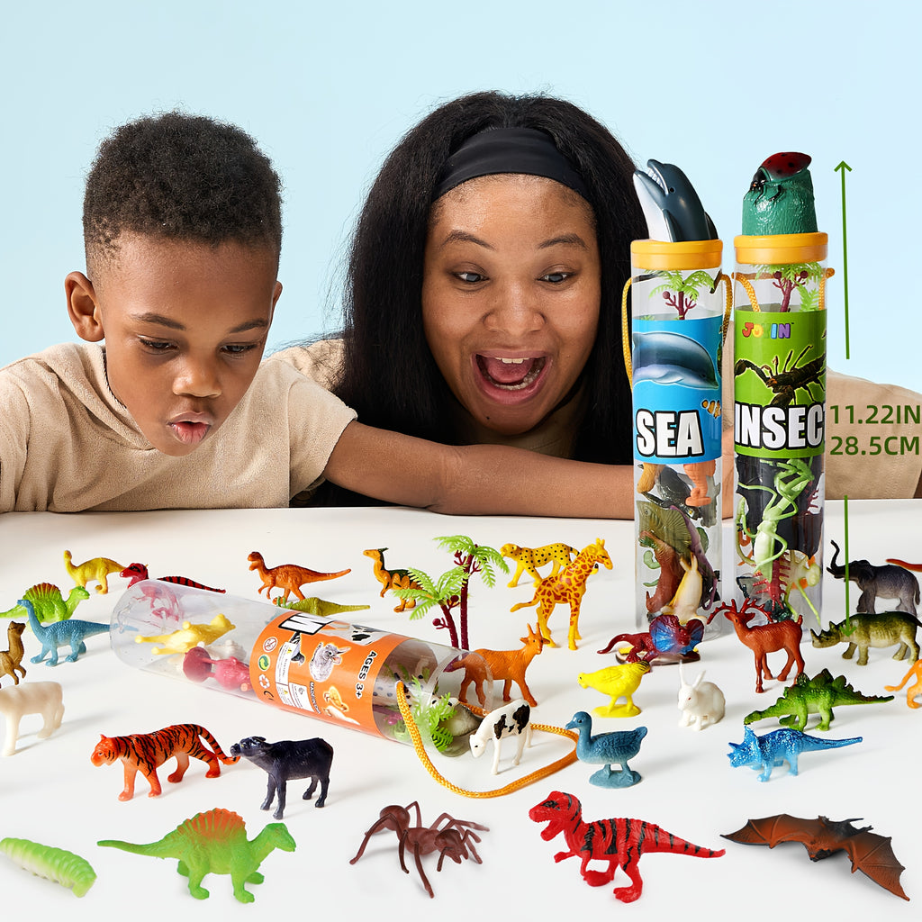 69pcs Small Animal Figures Toys For Kids, 5 Animals In A Set, Nature World Animal Figures, Mini Jungle Toy Set With Sensory Bin, Realistic Wild Animal Kingdom, Zoo, Ocean, Farm Animals Figurines, Dinosaur Party Favors, Cool Christmas Birthday Gifts