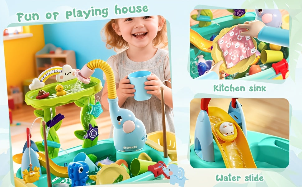 2026 Toddler Water Table Toy with Electric Water Pump, Kids Water Table WithFaucet/Play Food Accessories/Fishing Toy, Kitchen Play Sink Toys for Girl Boy Age 3+