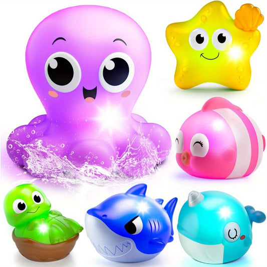 6/8/10pcs Light Up Bath Toys for Kids, Sea Animals Bathtub Toys for Baby Toddlers, Water Pool Toys for Boy Girl Gifts Random Colors