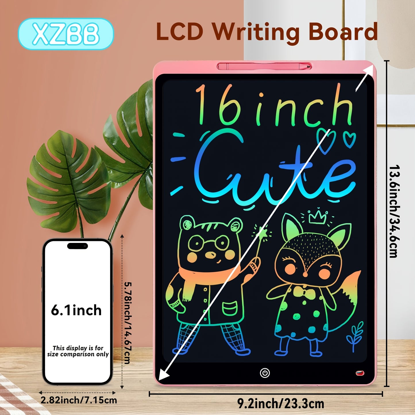 1pc 16" Colorful LCD Writing Tablet for Kids - Erasable And Reusable Drawing Pad for Kids, Educational Art And Craft Toy, Perfect Gift for Day, Christmas, Birthdays - Electronic Whiteboard