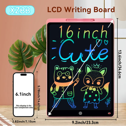 1pc 16" Colorful LCD Writing Tablet for Kids - Erasable And Reusable Drawing Pad for Kids, Educational Art And Craft Toy, Perfect Gift for Day, Christmas, Birthdays - Electronic Whiteboard