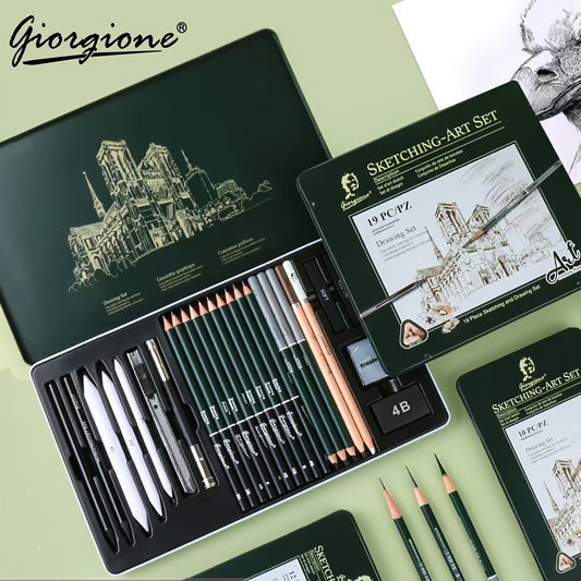 [Christmas New Year Gifts] Giorgione 27pcs Sketching Pencil Set, Including Pencils, Charcoal Pencils, Charcoal Sticks, Erasers, Etc., a Must-Have Tool for Sketching And Quick Sketching, Perfect Christmas And New Year Gifts