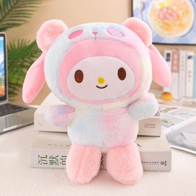 () Sanrio 5pcsKawaii Hello Kitty, Kuromi, Melody, and Gudetama Tie-Dye Plush Toys Ideal for Room Decor, Birthday Gifts, and Holiday Presents for Christmas, Thanksgiving, Halloween, and More.