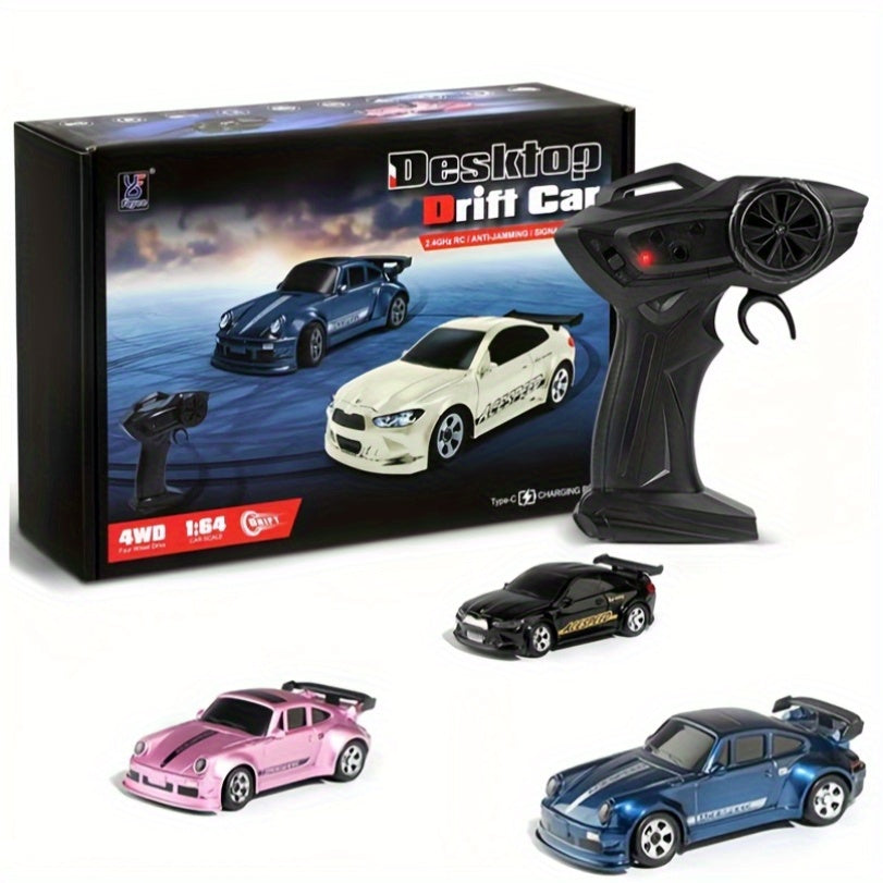 1/64 RC Drift Car, 1 Box 4WD High-speed Remote Control Racing Sports Car With LED Lights, Desktop Entertainment, Birthday Gift For Boys Kids, Christmas Gift