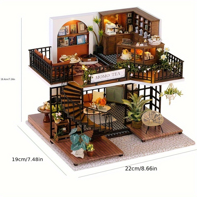 Handmade 3D House Puzzle, Wooden Retro Miniature Building Scene Model House, Exquisite Birthday Gift Festival Gift No Glue/Battery Required