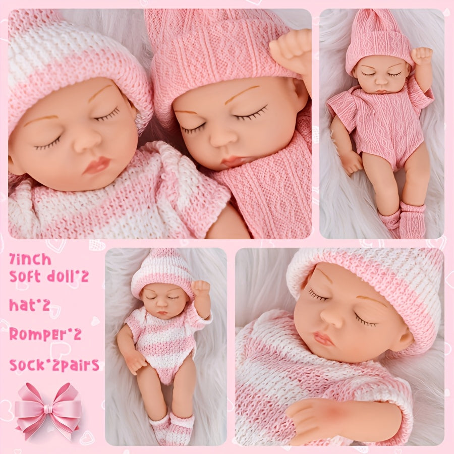 [Holiday Gifts] A Set Of 2 7-Inch Baby Dolls, Simulated Dolls, Reborn Dolls, Holiday Gifts Doll Included