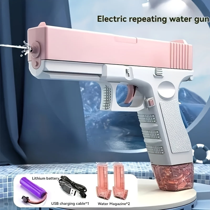 Powerful Electric Water Gun Toy - High-capacity Long-range Shooting with 2 Magazines, Pink/blue, Perfect for Beach Or Pool Summer Fun