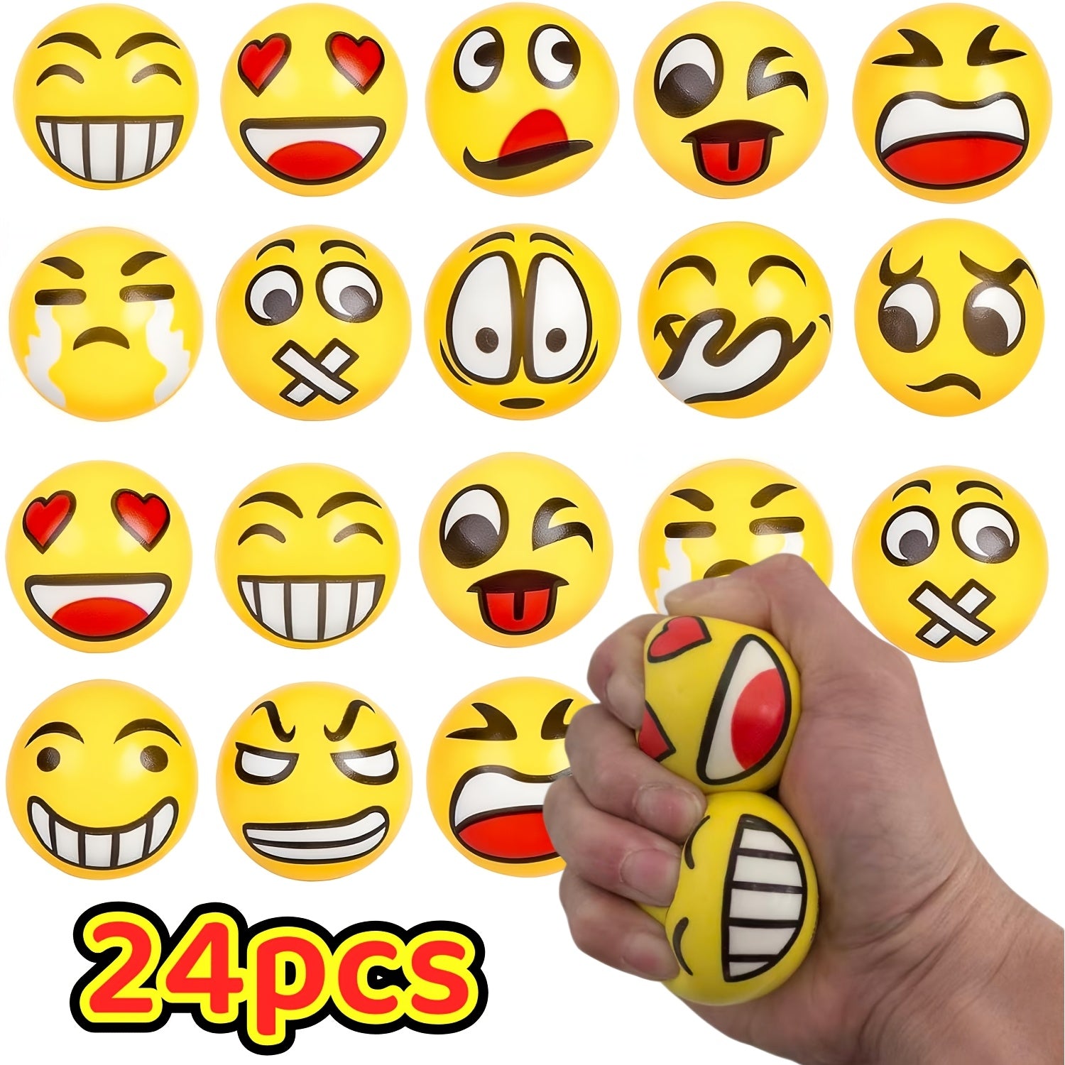 [Stress Relief Toys] 24pcs Mini Squeeze Balls With Random Facial Expression Designs Novelty Stress Relief Toys Fun And Wacky Hand Pressed Popping Toys Ideal For School Carnival Prizes Student Rewards Party Favors And Holiday Giveaways