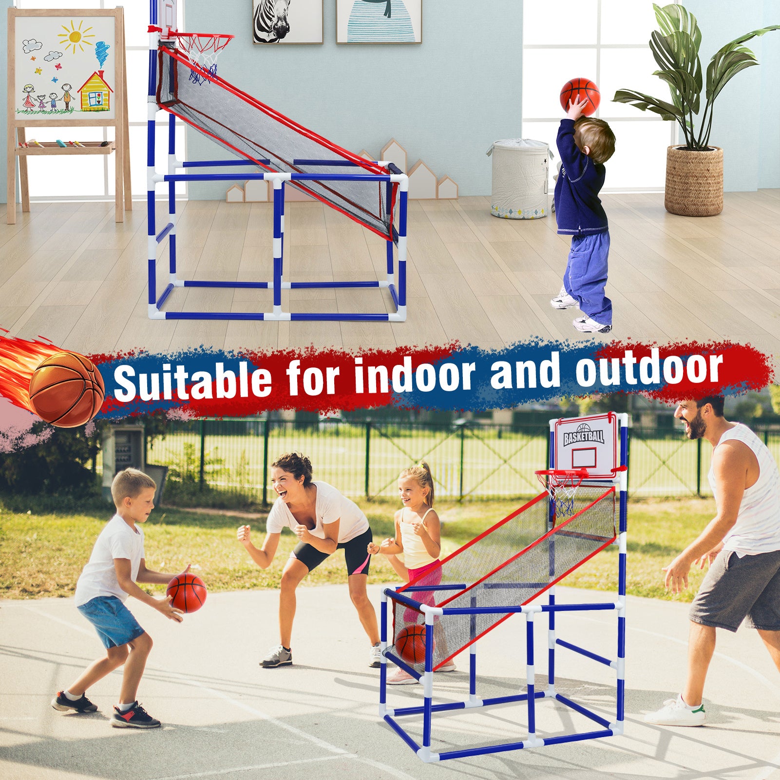 Basketball Game Set with 2 Balls for Kids,Adjustable Toy Game Sport with Storage for 3 to 6 Years Old, Kids Basketball Hoop Suited for Outdoor and Indoor