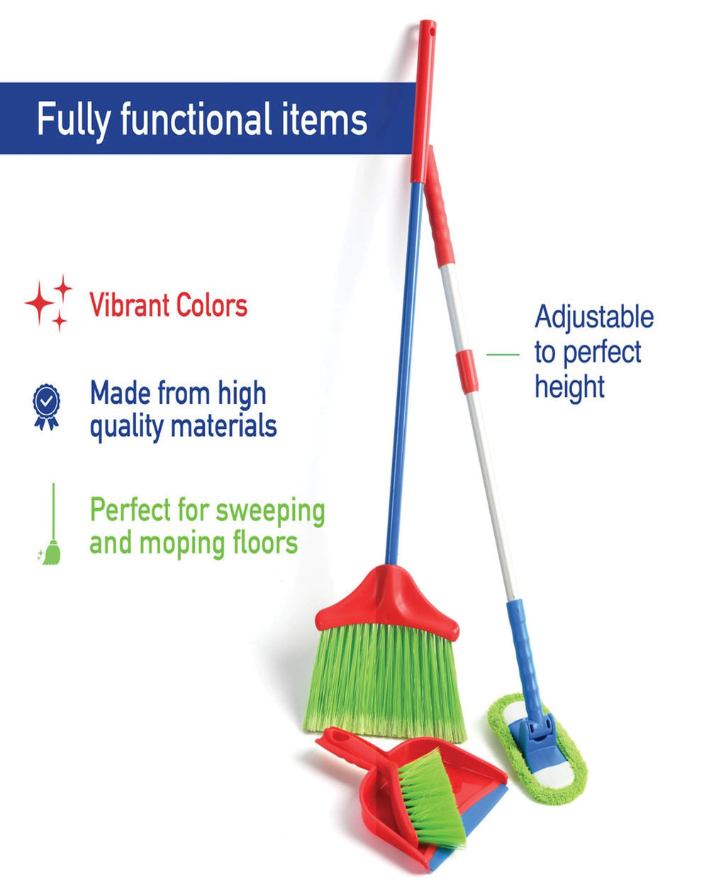 Play22 Kids Cleaning Set 4 Piece - Toy Cleaning Set includes Broom, Mop, Brush, Dust Pan - Toy KitchenCleaning Set