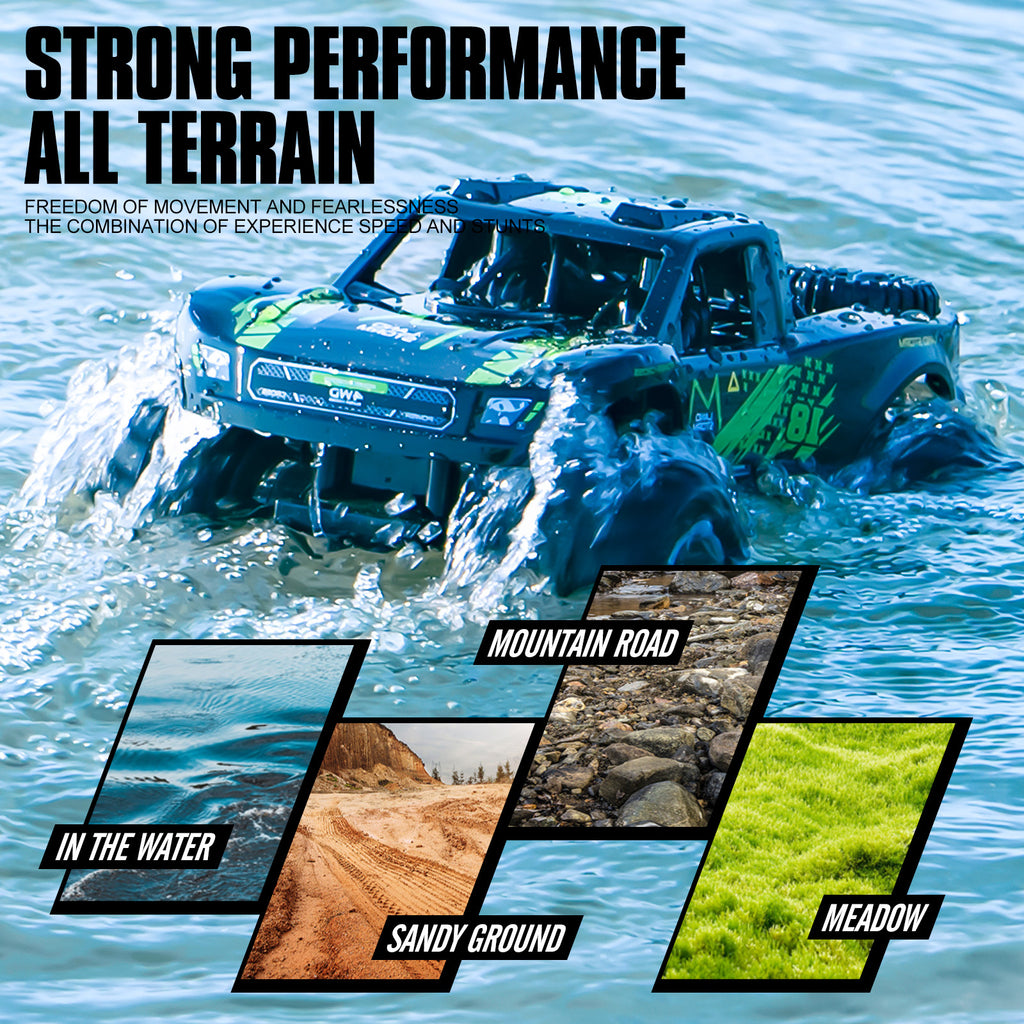 RC Trucks 4x4 Offroad Waterproof 1:16 Amphibious Remote Control Car with 2 Rechargeable Battery 4WD All Terrain Monster Truck RC Car for Boys 4-7 gift present