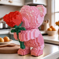 4051pcs of the rose bear, a romantic bear holding a rose, suitable for gifts, a great choice for couples and parents, high assembly difficulty
