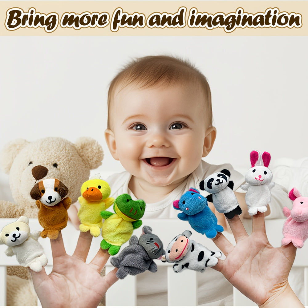1 Set Soft Plush Animal Finger Puppets with Expressive Eyes, Nose & Mouth - Multi-Color Options (Pink, Blue, Grey, White, Yellow, Green, Red, Black, Beige) - Mini Plush Figures with Fluffy Ears & Posable Arms for Kids Puppet Shows, Birthday Party Favors,