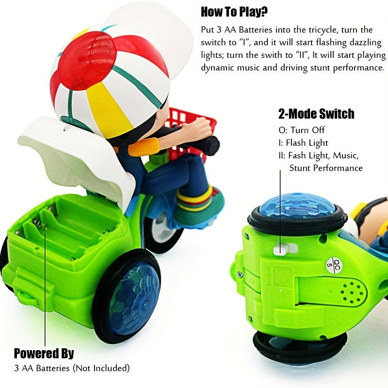 Toddler Electric Tricycle Toy Motorcycle with 360° Rotation, Luminous Lights & Push-Power/ Operation - Green/Red/Pink/Purple Kids Ride-On Car, Stunt Vehicle for Olds (, Low Voltage) - Birthday/Christmas