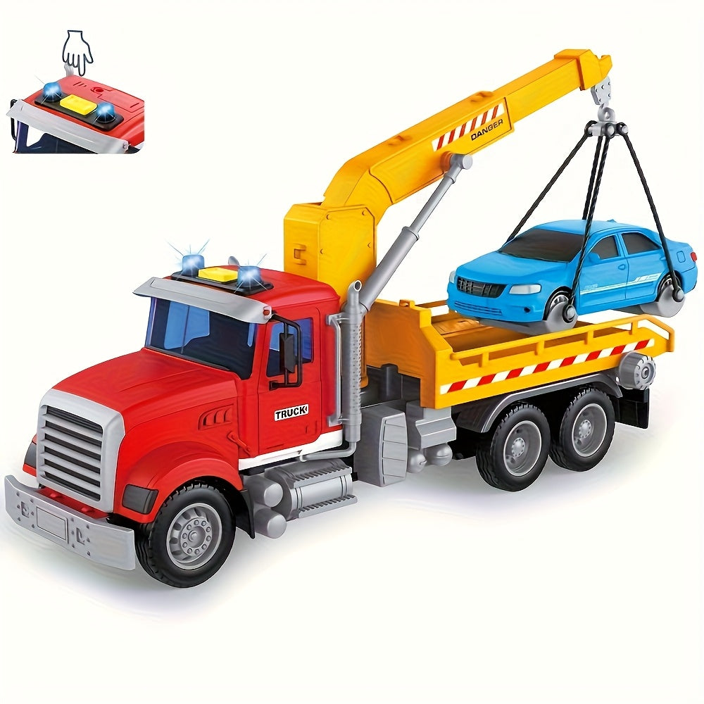 Kids Toys for 3 4 5 6 Boys, 13"Tow Truck Toy, Friction Powered Transport Truck Crane Toy with Lights And Sounds, Birthday Gifts for Boy Child