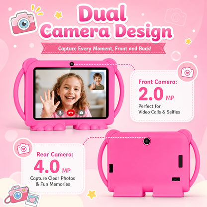 ATMPC, Local Warehouse, 7-Inch Android 14 Kids Handheld Tablet, 4GB RAM + 32GB ROM, Eye Protection IPS Screen, with Parental Controls, Learning Tablet, Wi-Fi, Large Screen Learning Entertainment Tablet, Parental Control, Pre-installed Apps