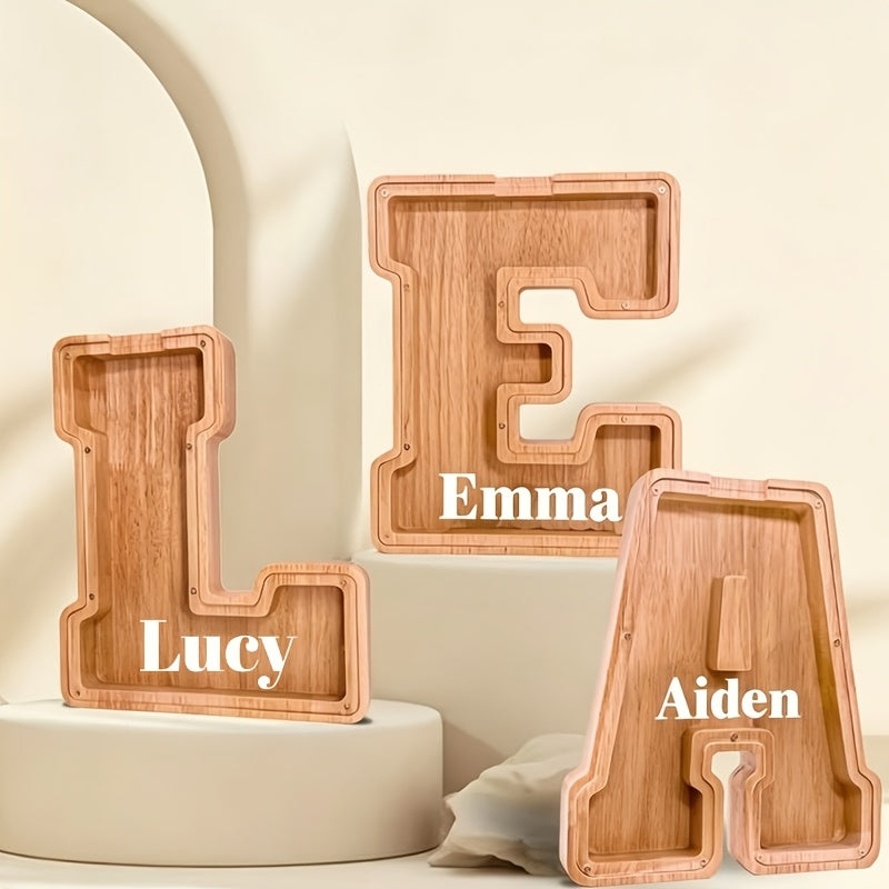 26 Wooden Letter Penny Bank, Penny Bank for Adults, Alphabet Money Bank, Safe & Durable Savings Box Coin Bank Birthday Gift