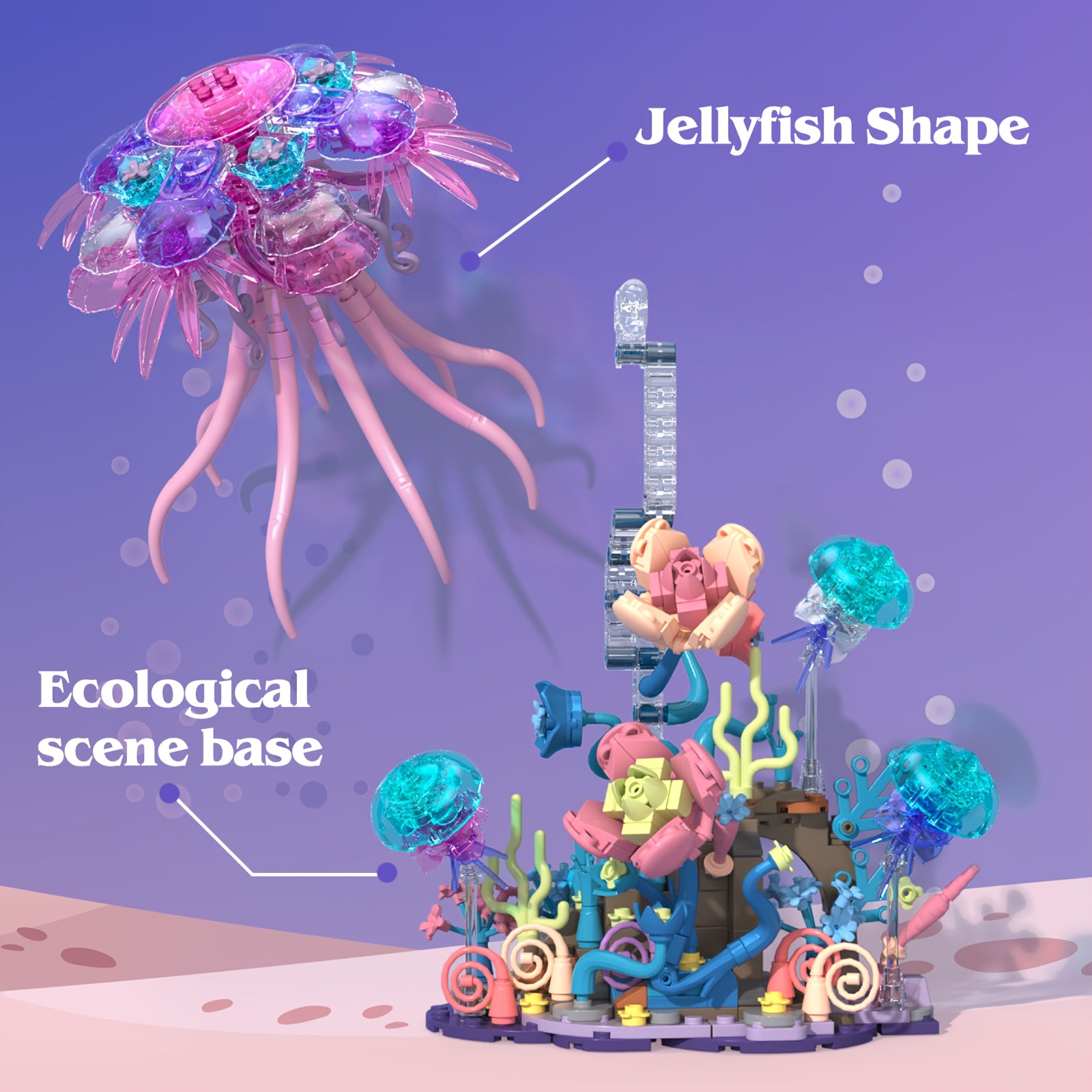 Creative Building Block Model Toy Kit - Jellyfish Building Brick Set, 526pcs, DIY Assembly Model for Adults, Ideas Gift for Valentine's Day & Birthday & Christmas & Halloween