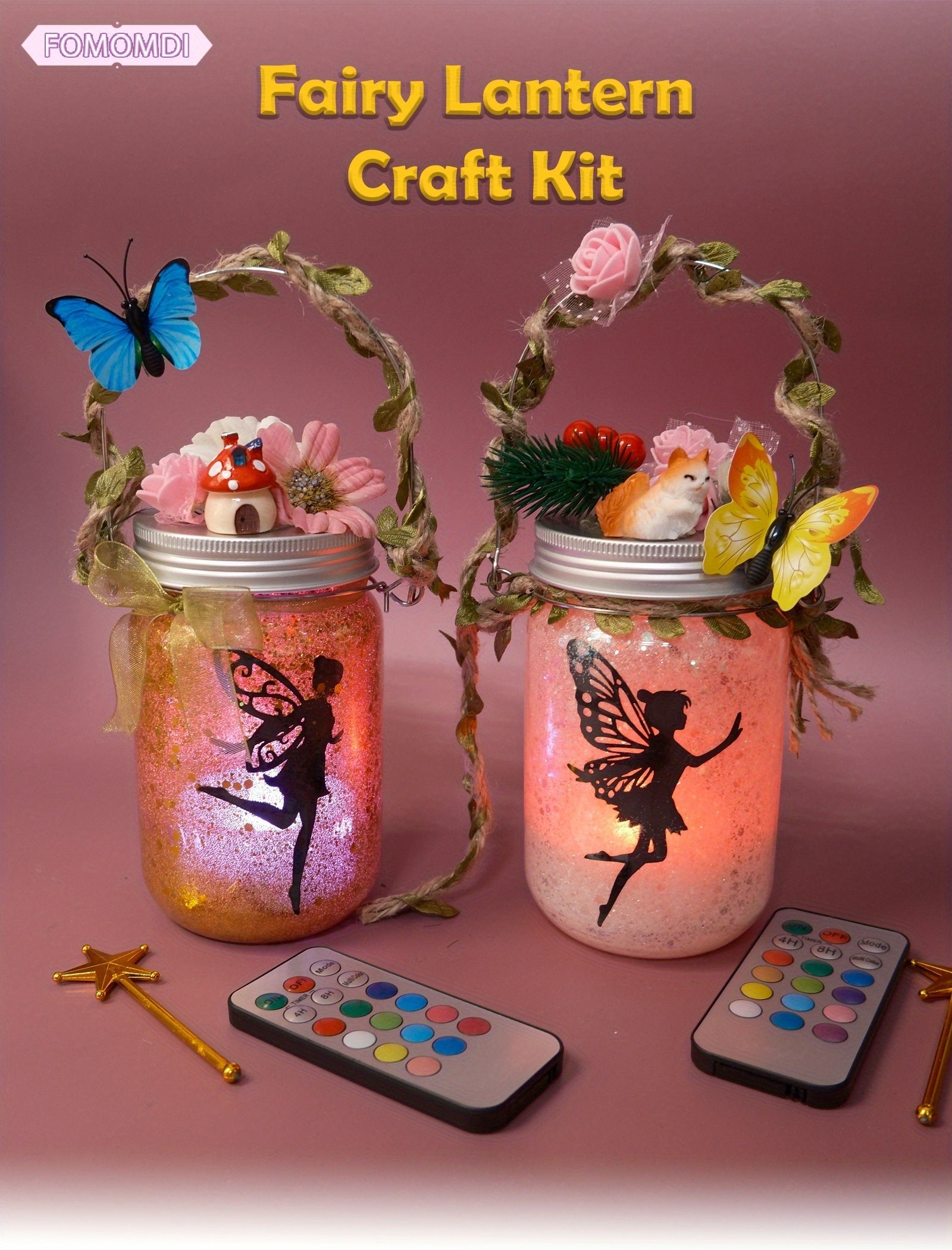 DIY Fairy Lantern Craft Kit, Fairy Night Light, Remote Control Mason Jar Lamp, Arts And Crafts for Girls Ages 6+, Halloween Christmas Birthday Gifts, Party Creative Activities